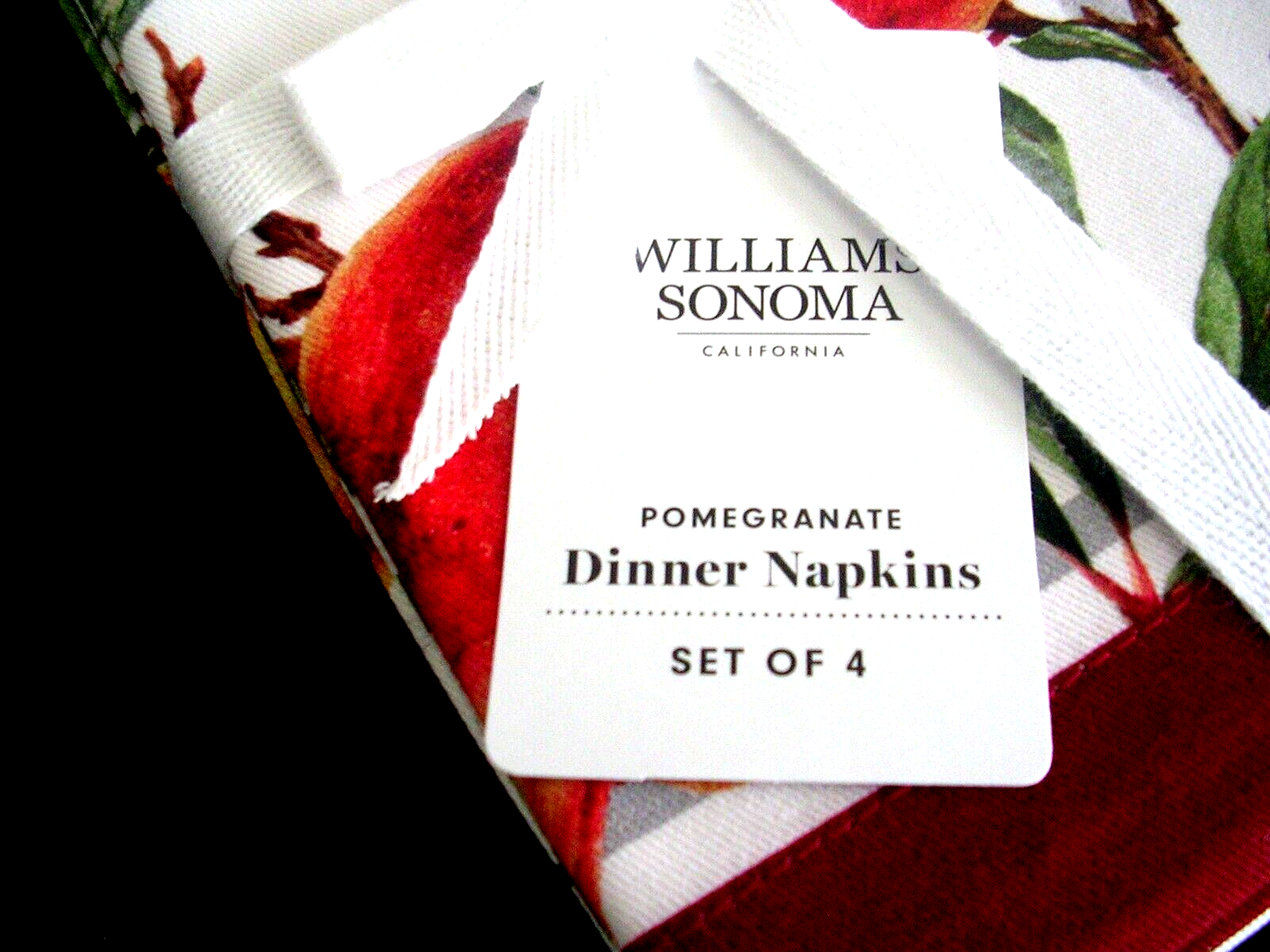 WILLIAMS SONOMA POMEGRANATE DINNER NAPKINS SET OF FOUR 100% COTTON NEW WITH TAGS