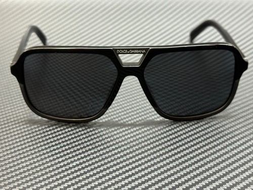 Pre-owned Dolce & Gabbana Dg4354 193481 Black Rectangle Square Men's 61 Mm Polarized Sungl In Gray
