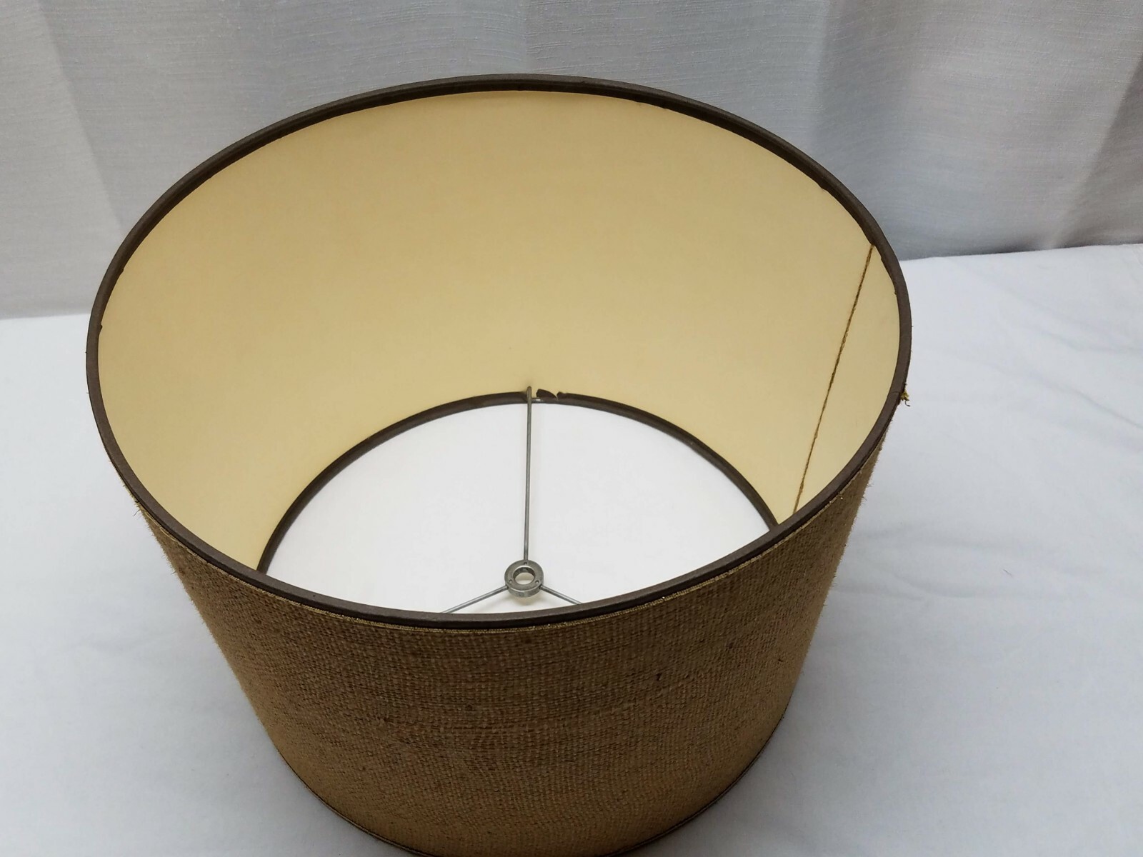 Vintage Mid Century Modern Drum Brown Lamp Light Shade Cream 9