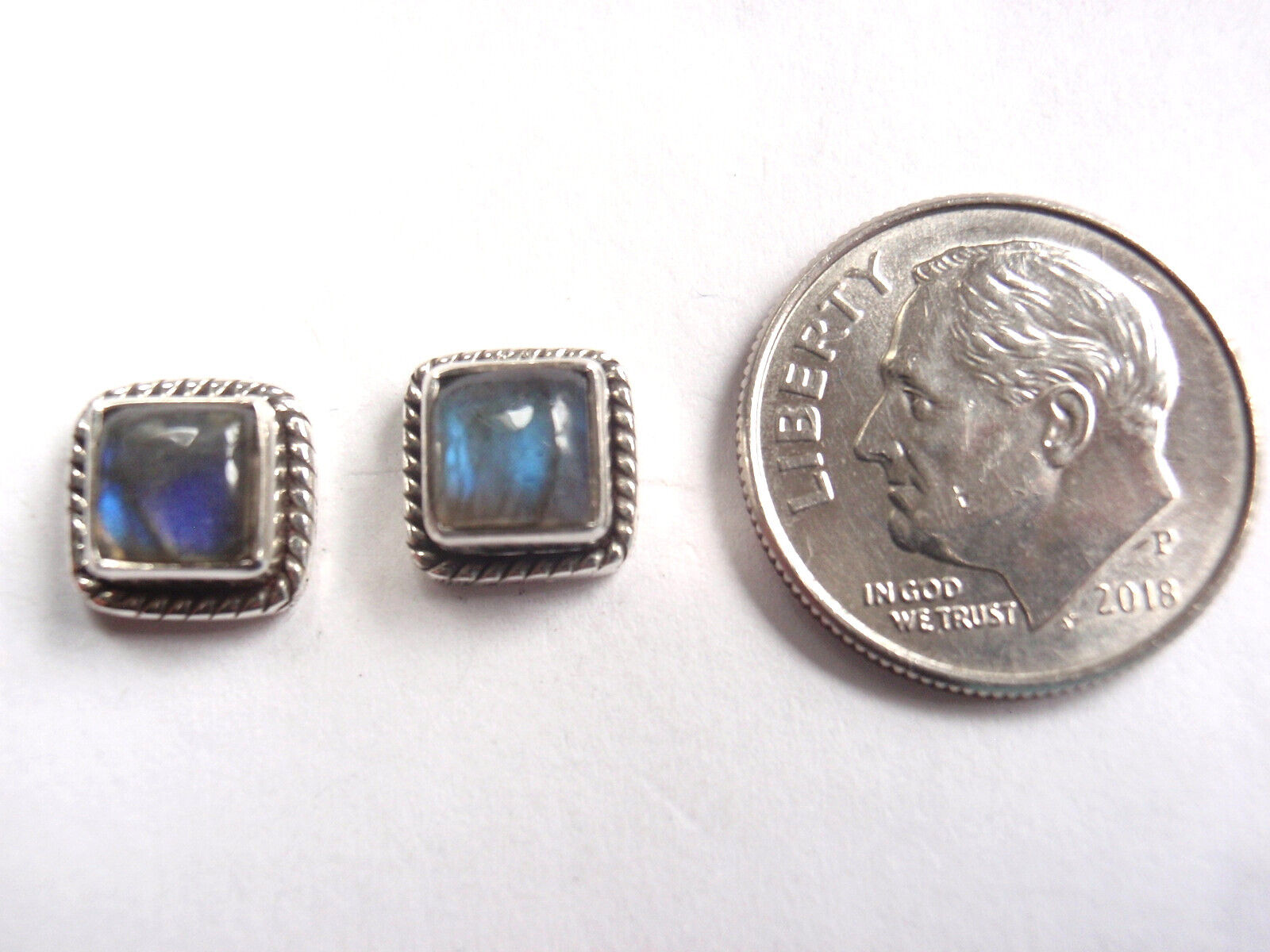 Sterling Silver Square Labradorite Earrings Sterling Silver Square Labradorite Earrings
