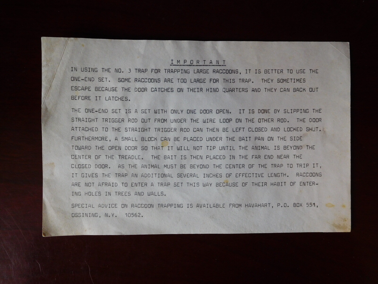 Havahart Trap Instruction Sheet