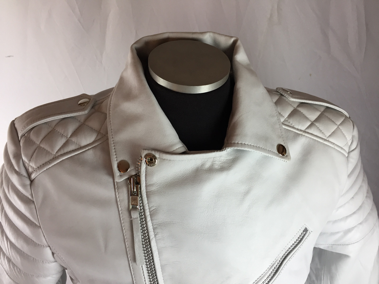 Pre-owned Genuine Leather Mens Real Lambskin Leather Biker Jacket Motorcycle White M L Xl 2x 3x 4x 5x 6x