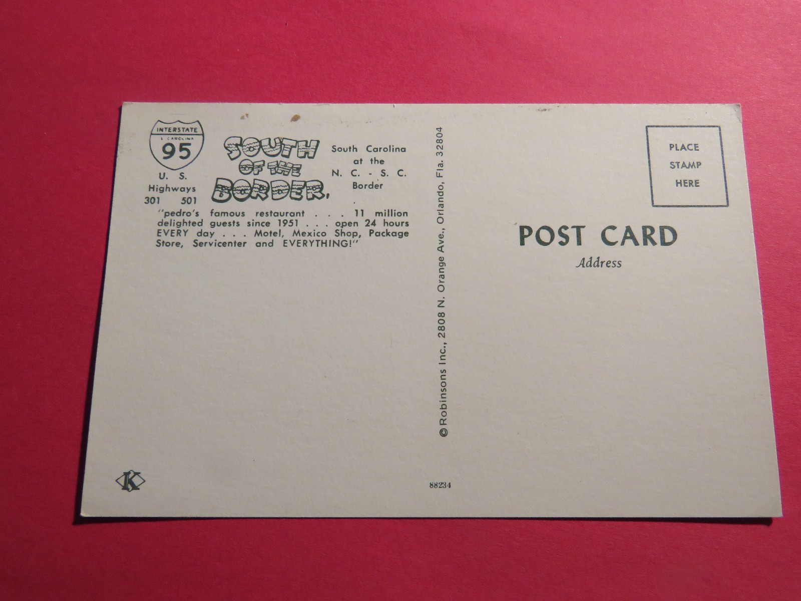 South of the Border Pedro's Parking area SC Vintage Old  Postcard PC342