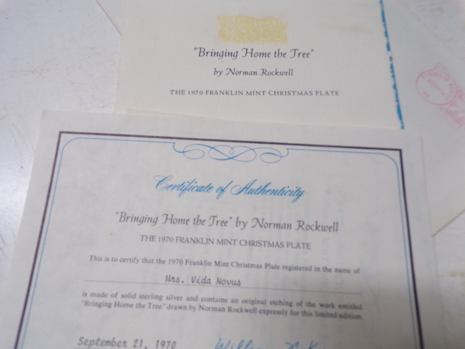 1970 Sterling Silver Franklin Mint Norman Rockwell Plate Bring Home the Tree