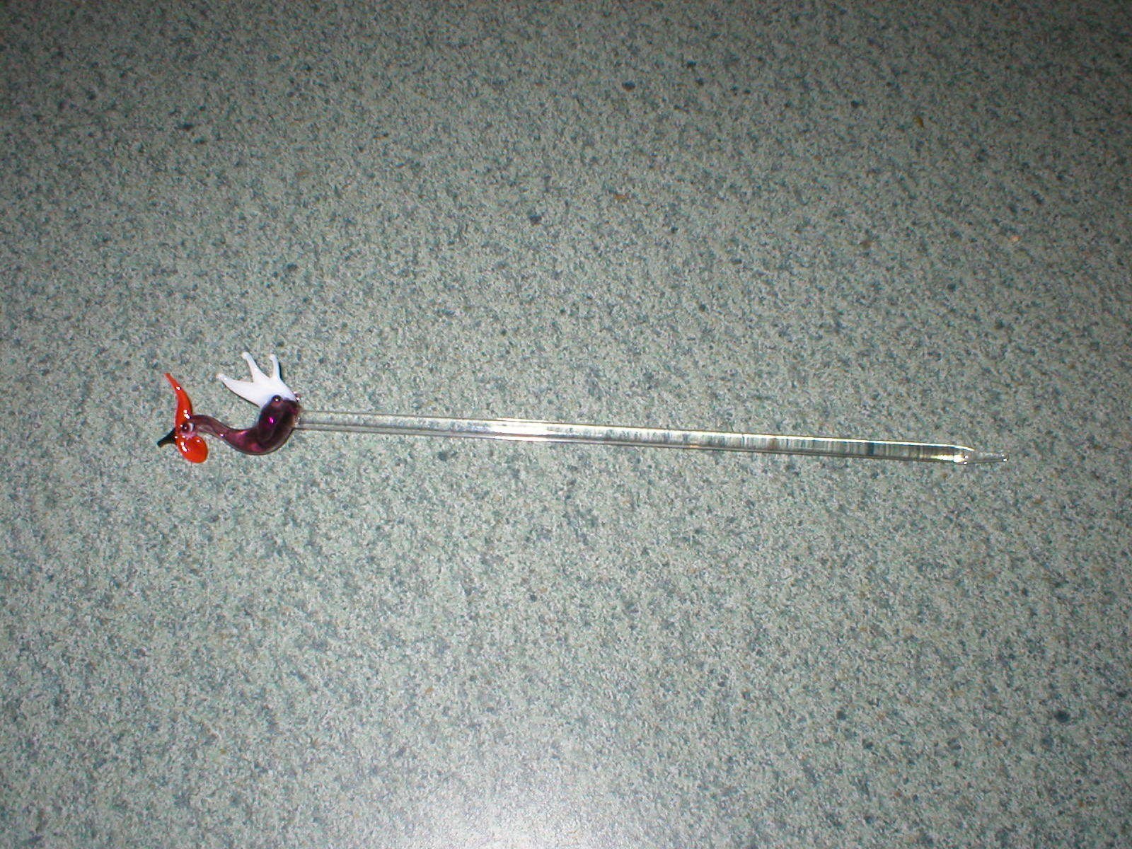 VTG Blown Art Glass Purple Rooster Swizzle Stick Stir Pick Stick 6 3/8