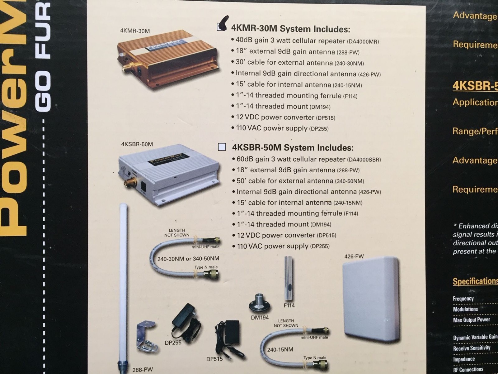 PowerMax 50 dB Cell Phone Signal Amplifier/Repeater w/Yagi Antenna. Very Good!!!