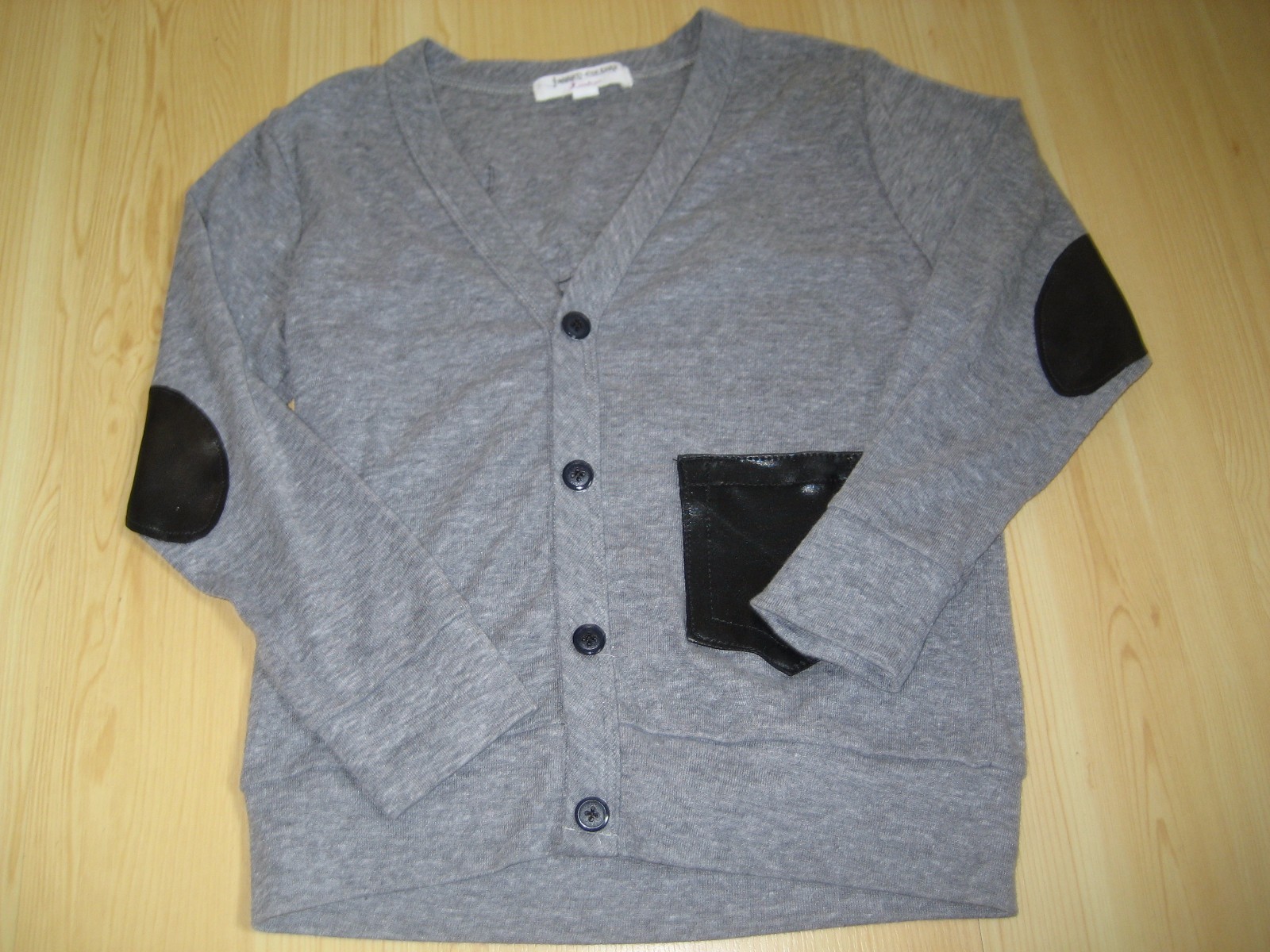 Boys 6 Gray Black JAGGED CULTURE Cardigan Knit SWEATER Cotton Faux Leather CROWS