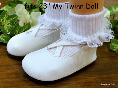 WHITE Cris-Cros Ankle Strap DOLL SHOES fits 23'' MY TWINN DOLL CLOTHES