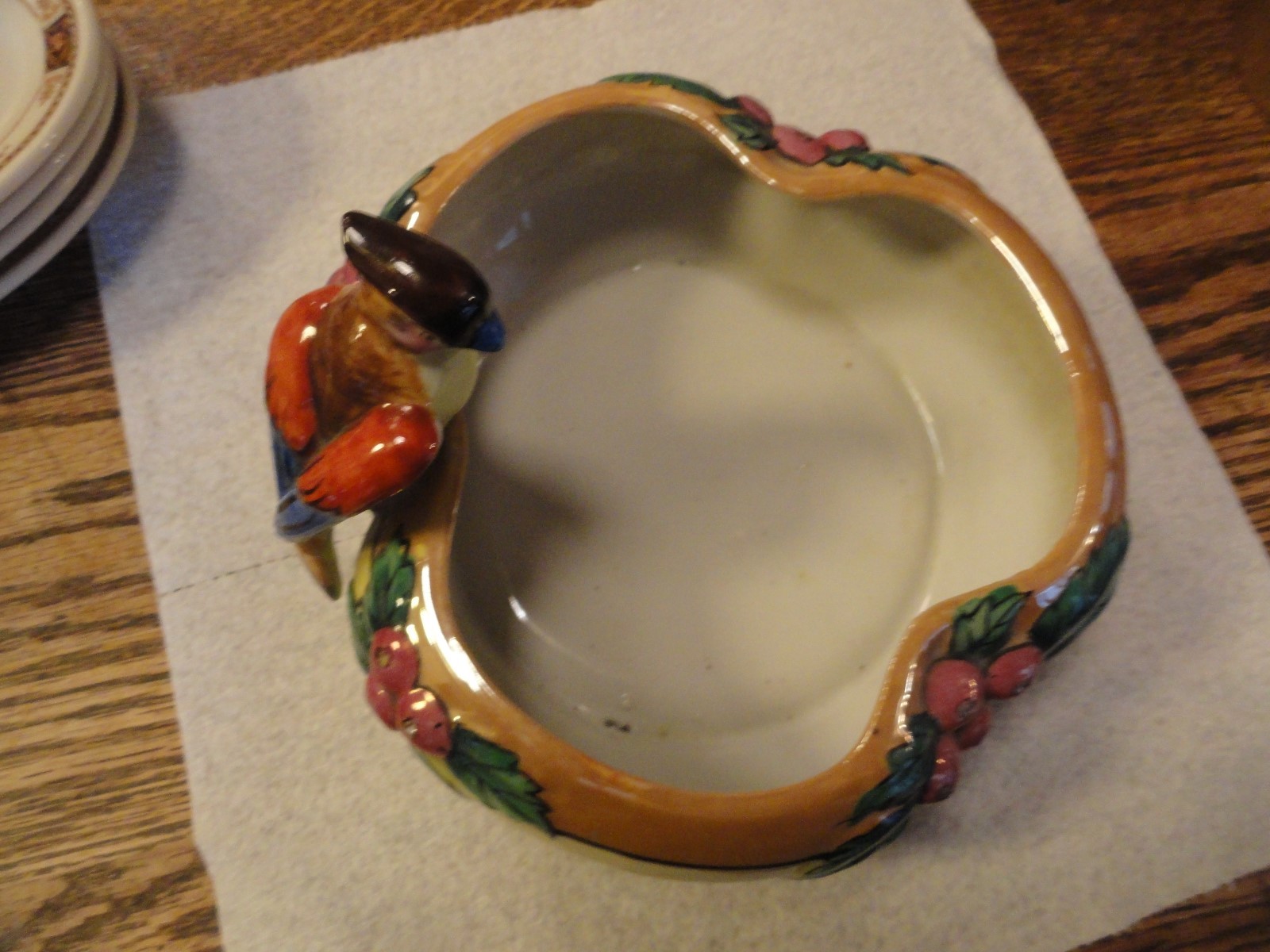 LARGE Old Lusterware Bird (Parrot/Parakeet ?)  Floral Bowl/Dish - Unusual Shape