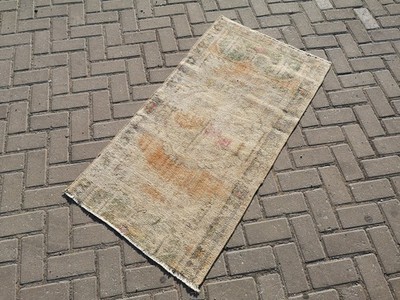 Vintage Turkish Rug, Faded Orange Doormat (2.4 x 4.5 ft)