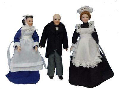 Dollhouse Victorian Servants Butler, Parlour & Chamber Maid Set 3 People Dolls