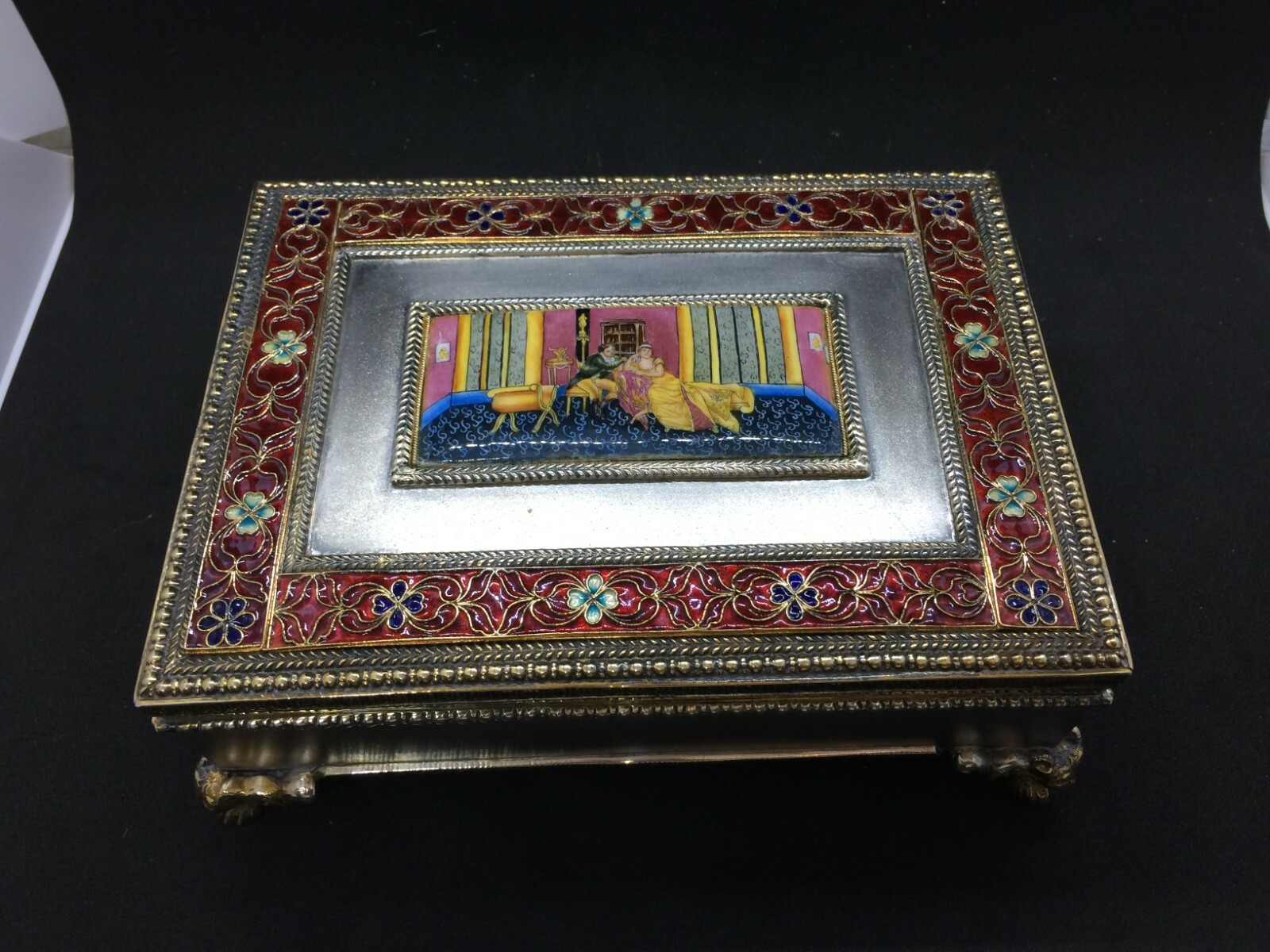 Sterling Silver Gilt & Enamel 19th Century Jewelry Casket