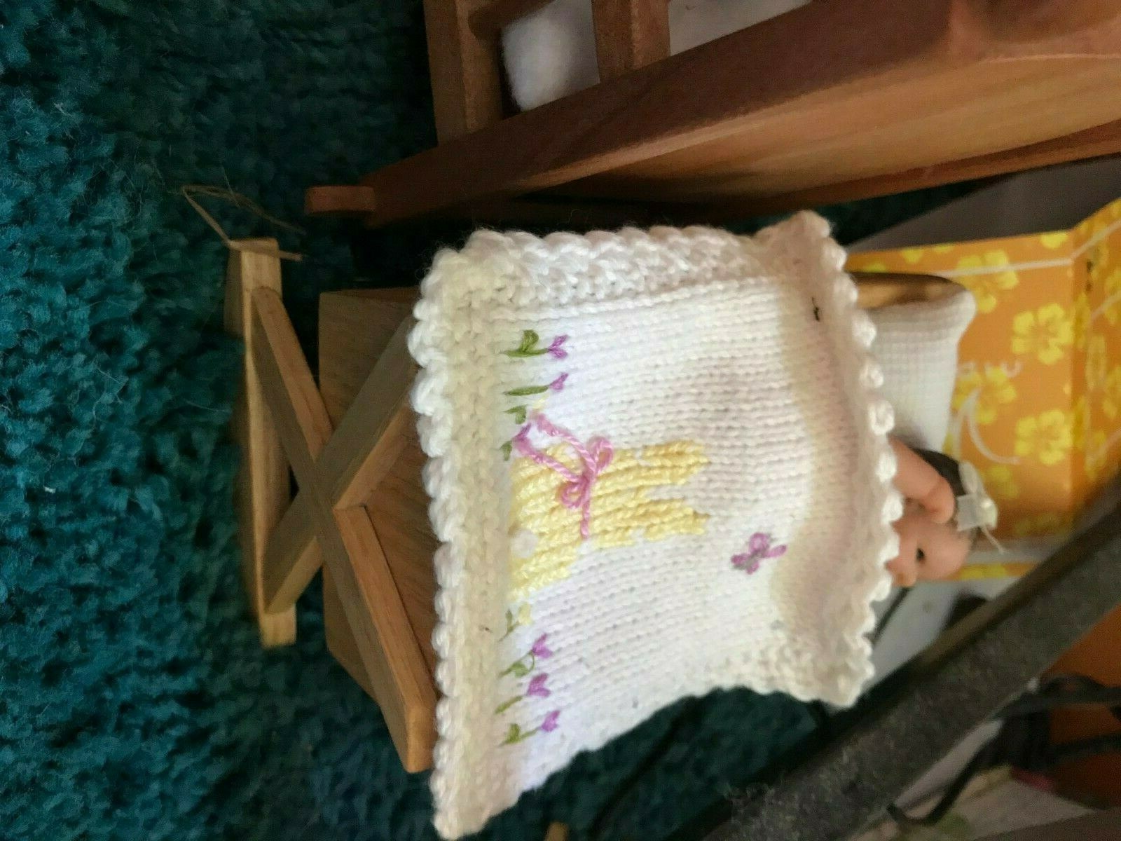 OOAK ARTISAN MADE CERNIT GIRL CROCHETED OUTFIT BUNNY BLANKET + ARTISAN CRIB COA