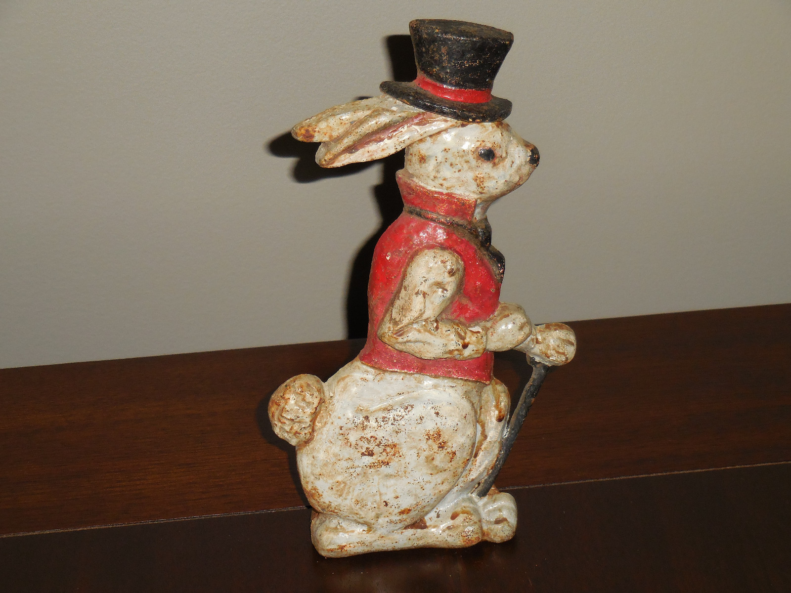 Vintage Cast Iron Doorstop Rabbit with Tophat