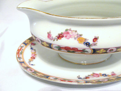 Royal Bayreuth Bavaria Rob83 Plated Gravy Boat Colorful Floral Swags & Gold Trim
