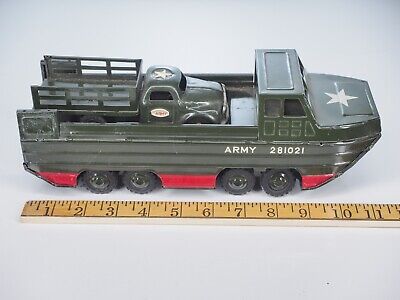 VINTAGE MARX LINEMAR TIN LITHO FRICTION TOY AMPHIBIOUS DUCK ARMY TRUCK