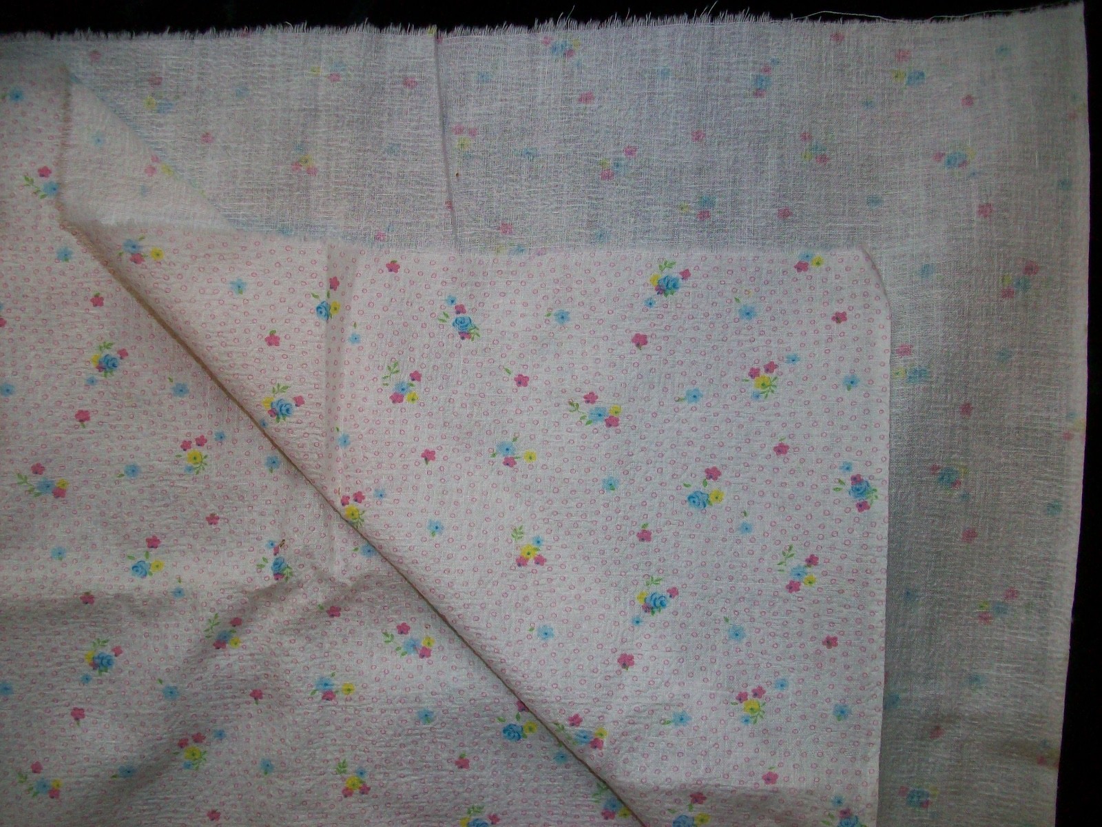 Vintage Tiny Pastel Floral Plisse Semi-Sheer Cotton Fabric Doll Child