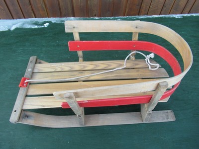 OLD Wooden Baby Sled Wooden Runners and Rope Handle Ready to Use