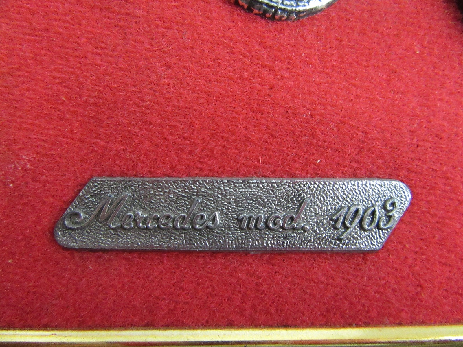 Vintage Rodex Spain 1903 Mercedes Metal Red Velvet Wall Plaque