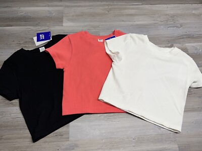 Womens Cropped Athletic Compression Top Joy Lab Crewneck Ribbed Size Large Lot 3