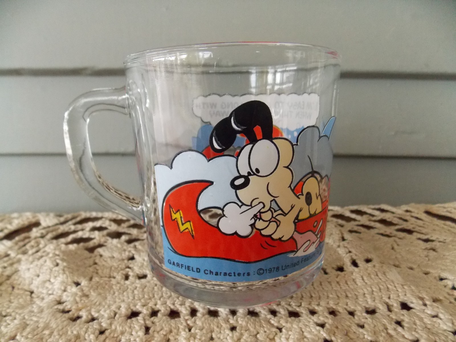 Vintage McDonald's Garfield & Odie Clear Glass Coffee Cup Mug Jim Davis Canoe