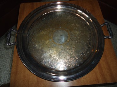 ANTIQUE COFFEE/TEA SET SHERIDAN SILVER ON COPPER PLATE TEAPOT/TRAY/SUGAR/CREAMER