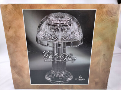 ST GEORGE~3pc Candle Lamp Holder 12 Tall~24%Fine Lead Crystal~USA~NEW