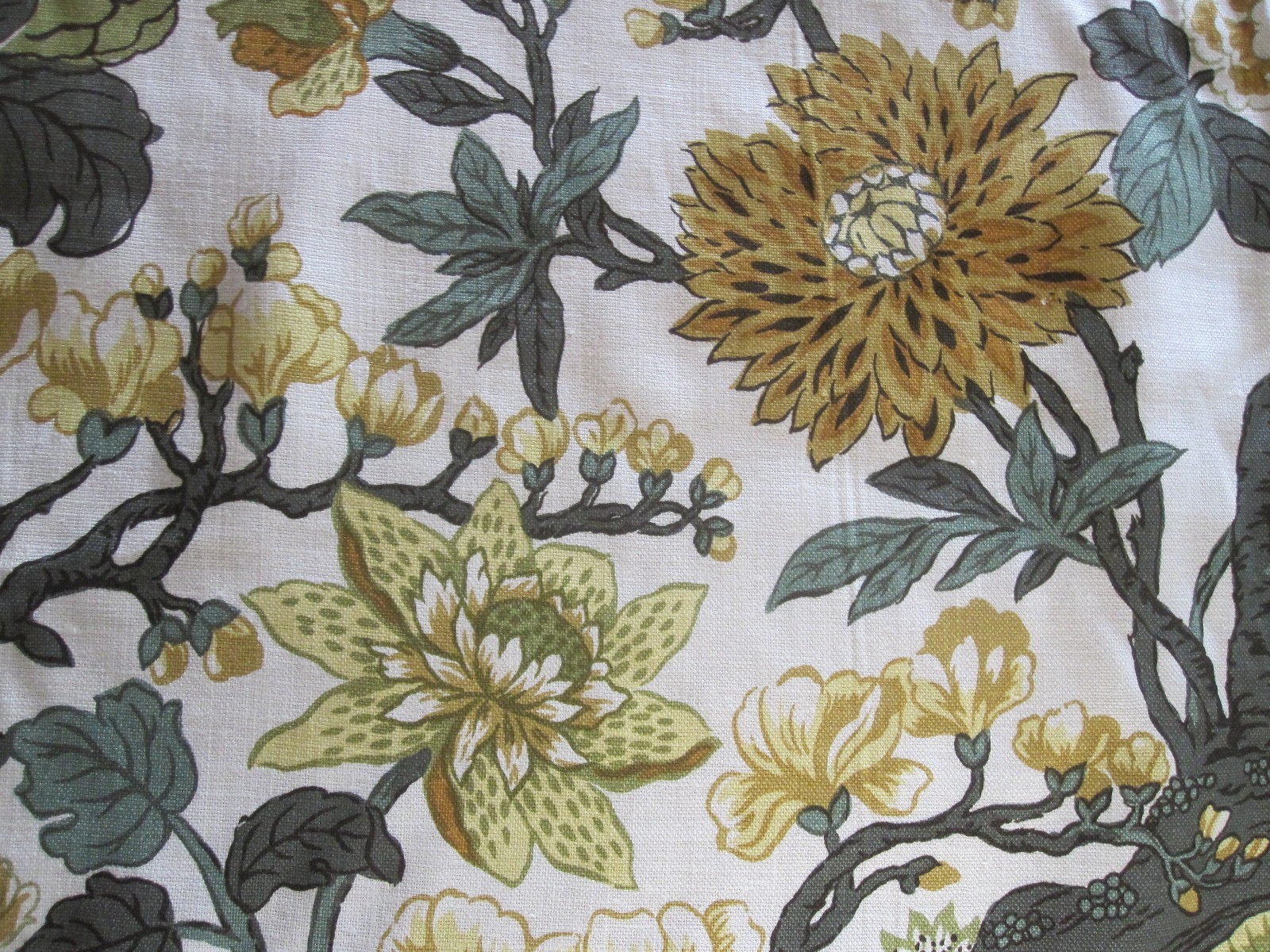 5 YDS VINTAGE CARO & UPRIGHT HAND PRINTED HOME DEC FABRIC 