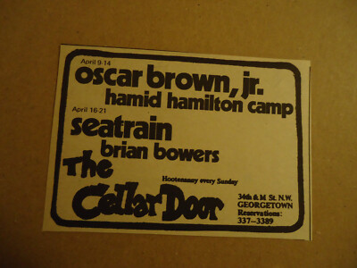 Oscar Brown, Jr  1973 concert ad The Cellar Door WASHINGTON DC