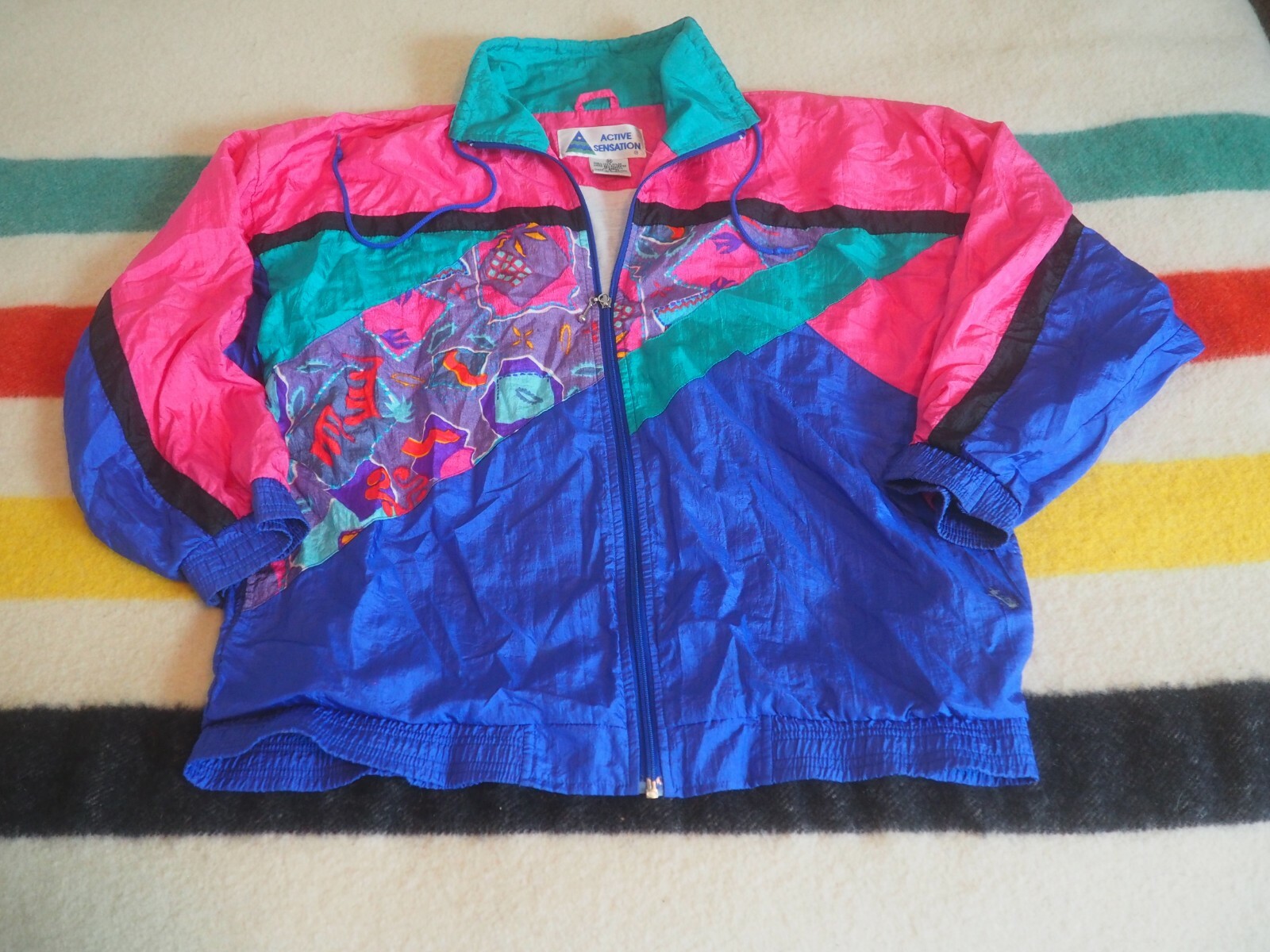 VTG 80s Active Sensation COLOR BLOCK Pink Blue Full Zip