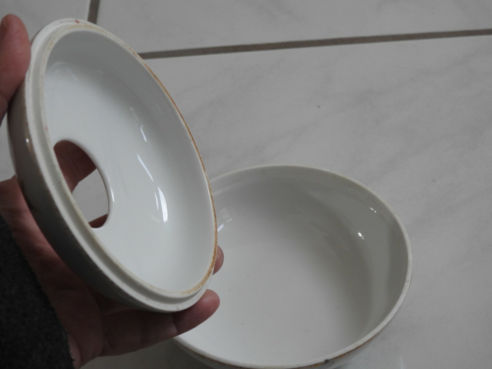 vtg antique LIMOGES HAIR RECEIVER porcelain floral  W G  & Co France vanity item