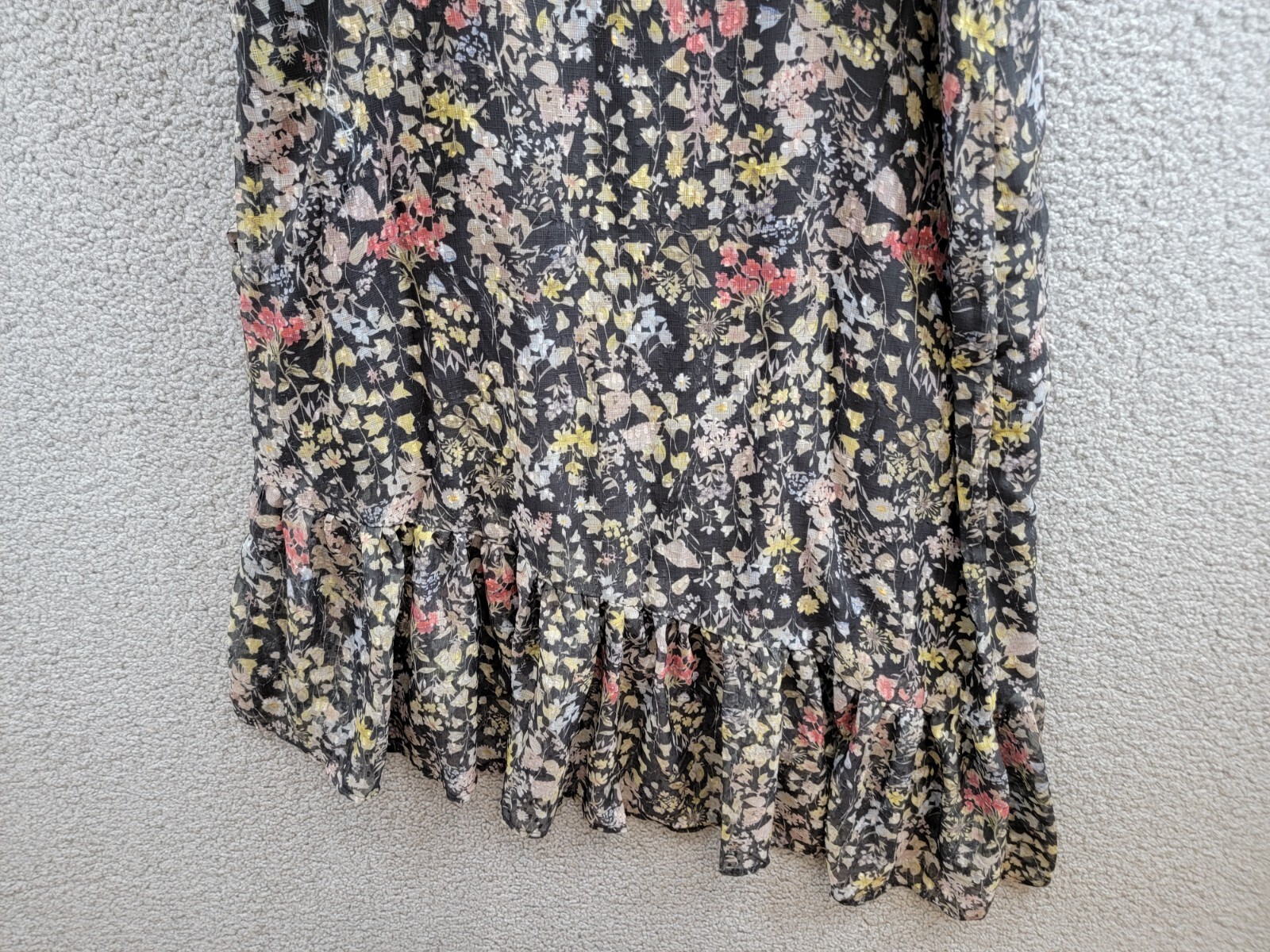 AQUA Floral Print Ruffled Midi Dress Women's XL Black Multi Square Neck Side Zip - Picture 12 of 14