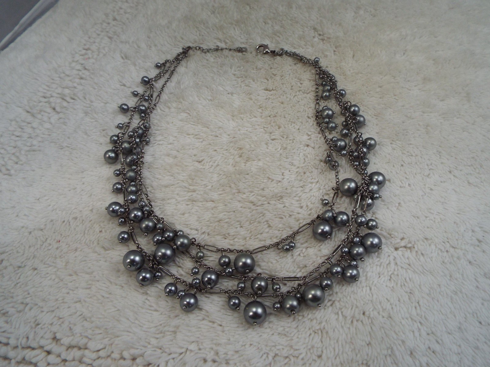 TRIFARI Silvertone Gray Bead Multi Chain Necklace (D9)