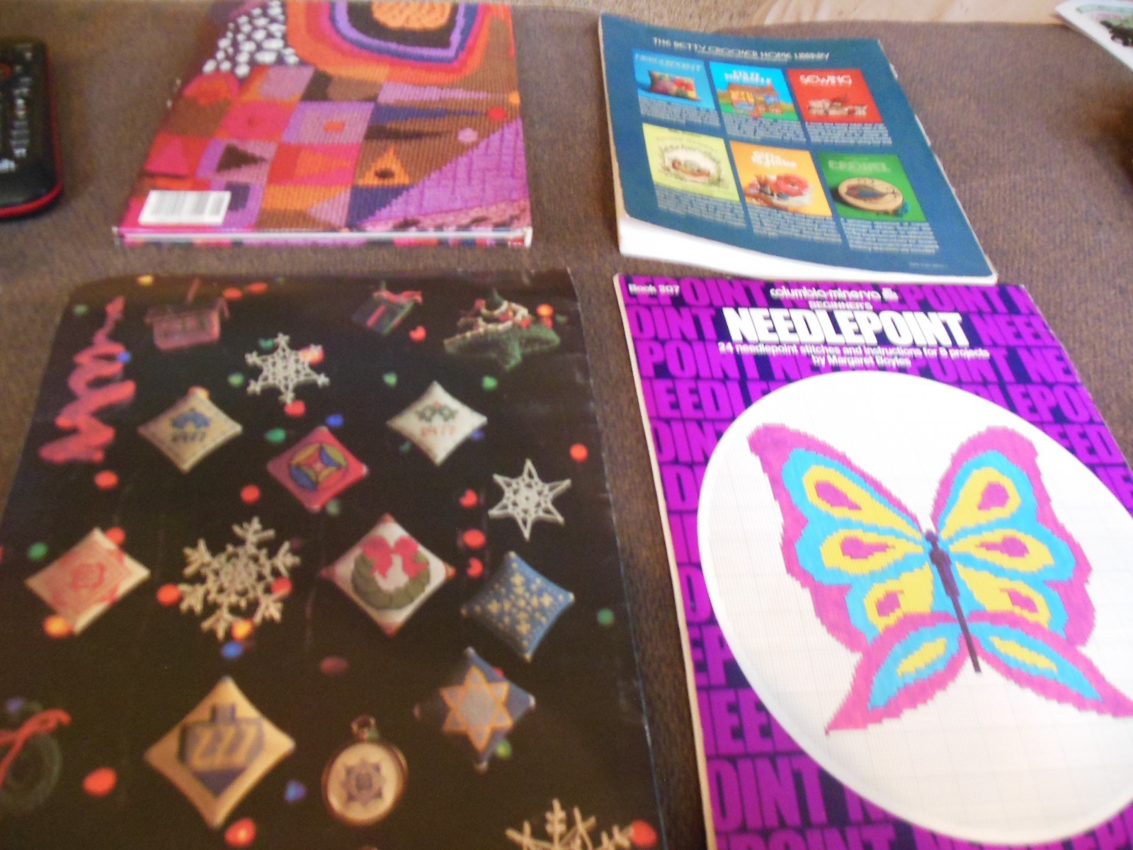 LOT OF 4 NEEDDLEPOINT EDUCATIION PATTERN BOOKS BHG, BETTY CROCKER, LEISURE ARTS