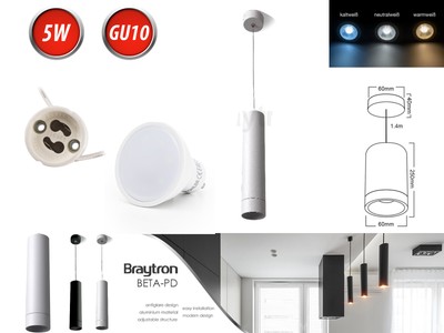 Hanging Lamp GU10 LED Ø60mmx250mm Ceiling Light Suspension Pendant Round