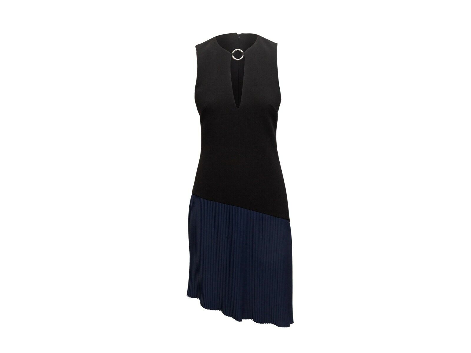 Pre-owned Barbara Bui Black & Navy Pleated Bottom Dress Size 40 38 In Blue