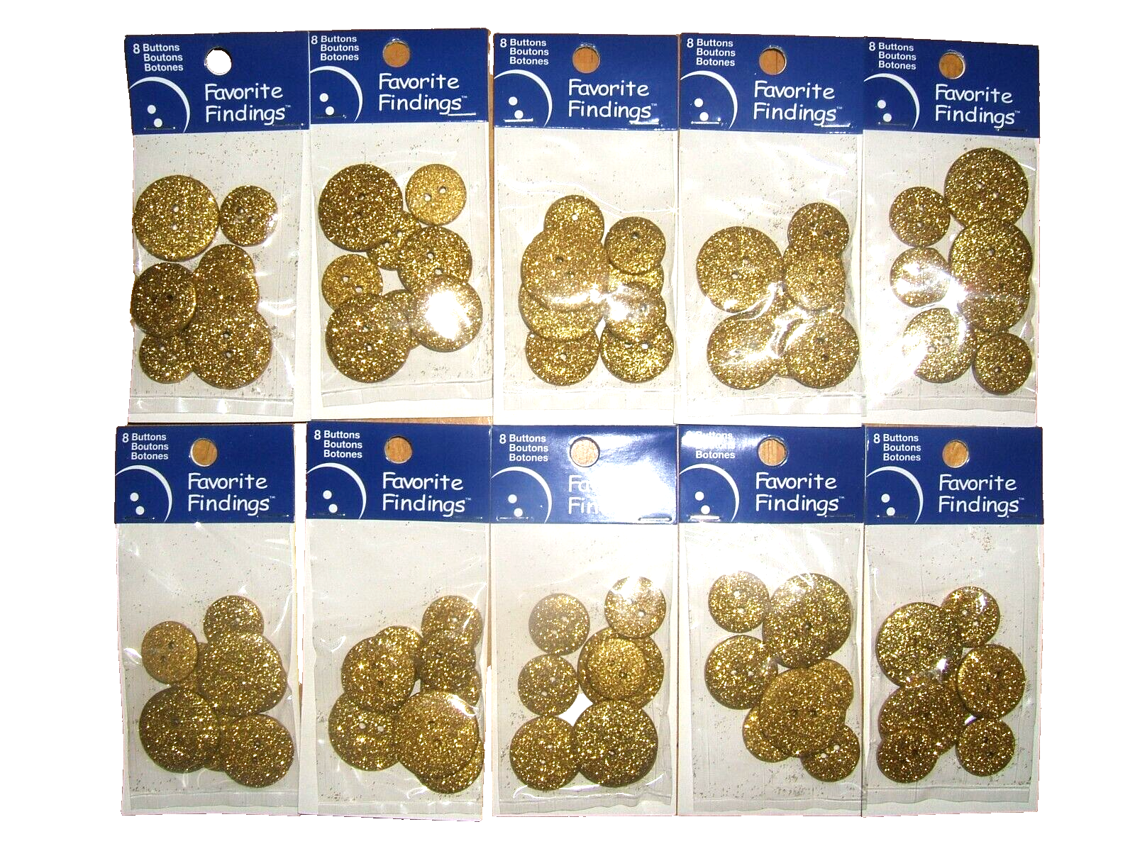 Lot of 80 Gold Glitter Buttons 10 Cards of 8 Buttons Each Christmas Crafts