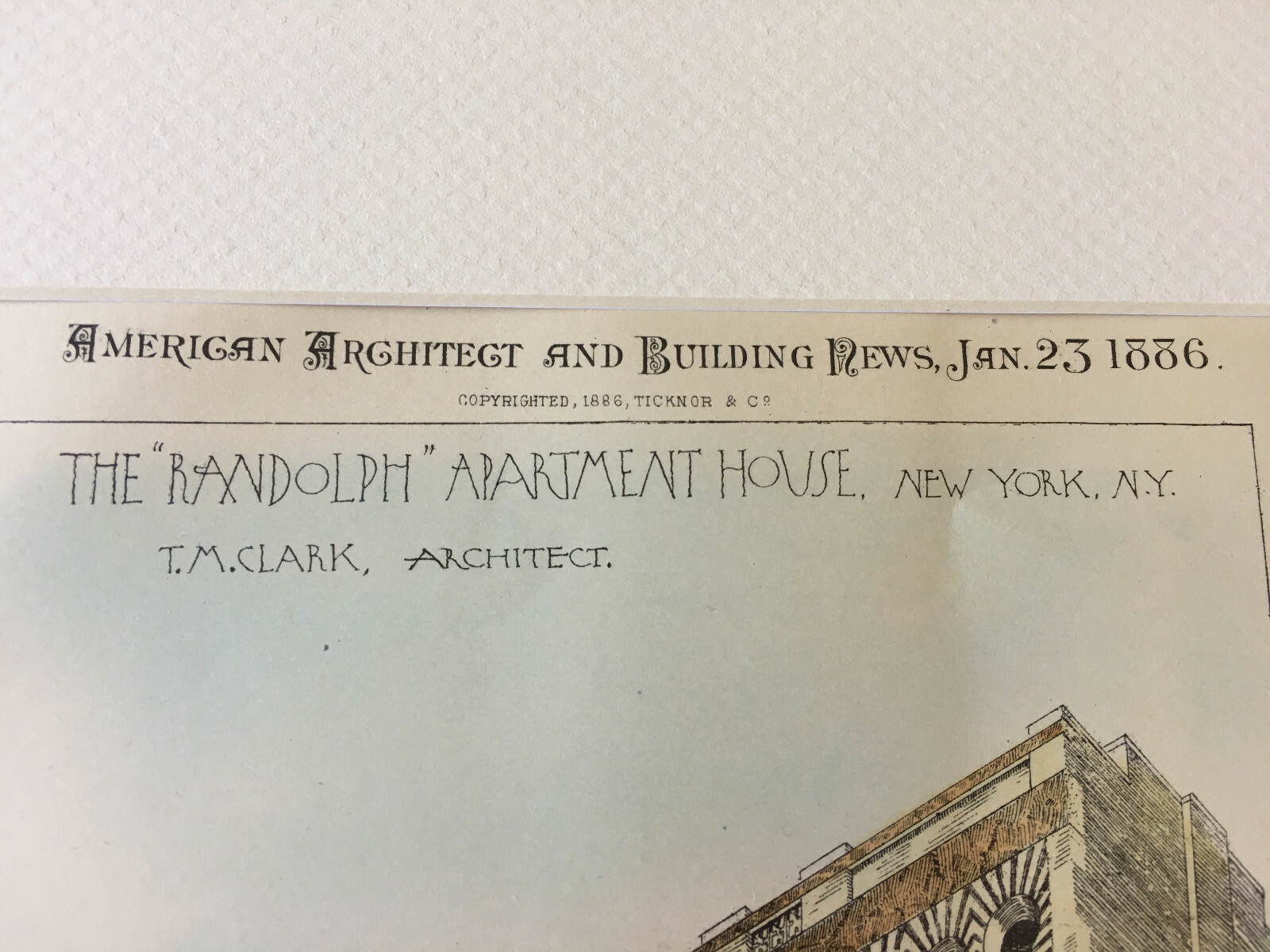 Randolph Apartment House, New York, NY, 1886, Original Hand Colored