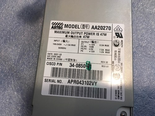 Cisco Router Power Supply 47W for 2600 etc.Series 34-0850-01-Astec-AA20270