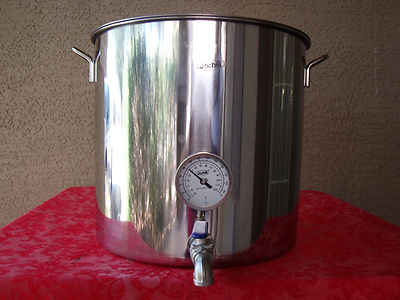 Jarhill 49 QT STAINLESS HOME BREW BOILING KETTLE STOCKPOT w/ VALVE & THERMOMETER