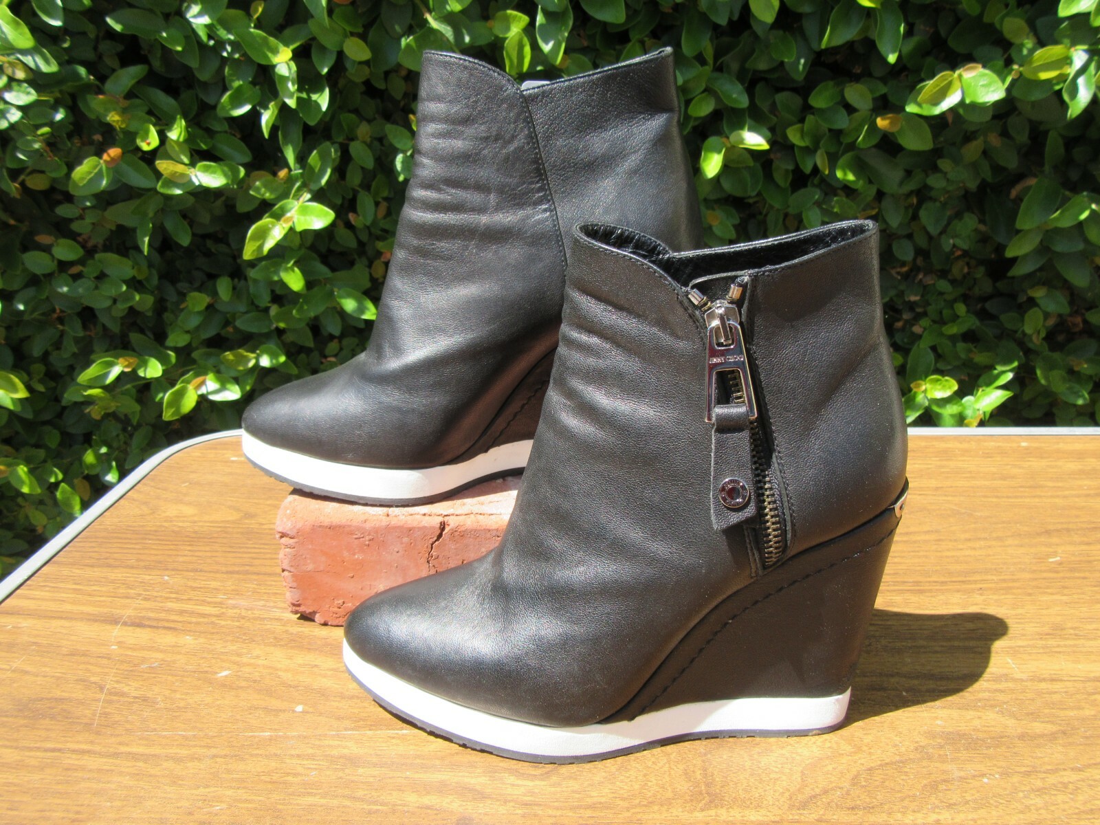 Women's Size 5 (36 1/2) Jimmy Choo Black Zippered Wedge