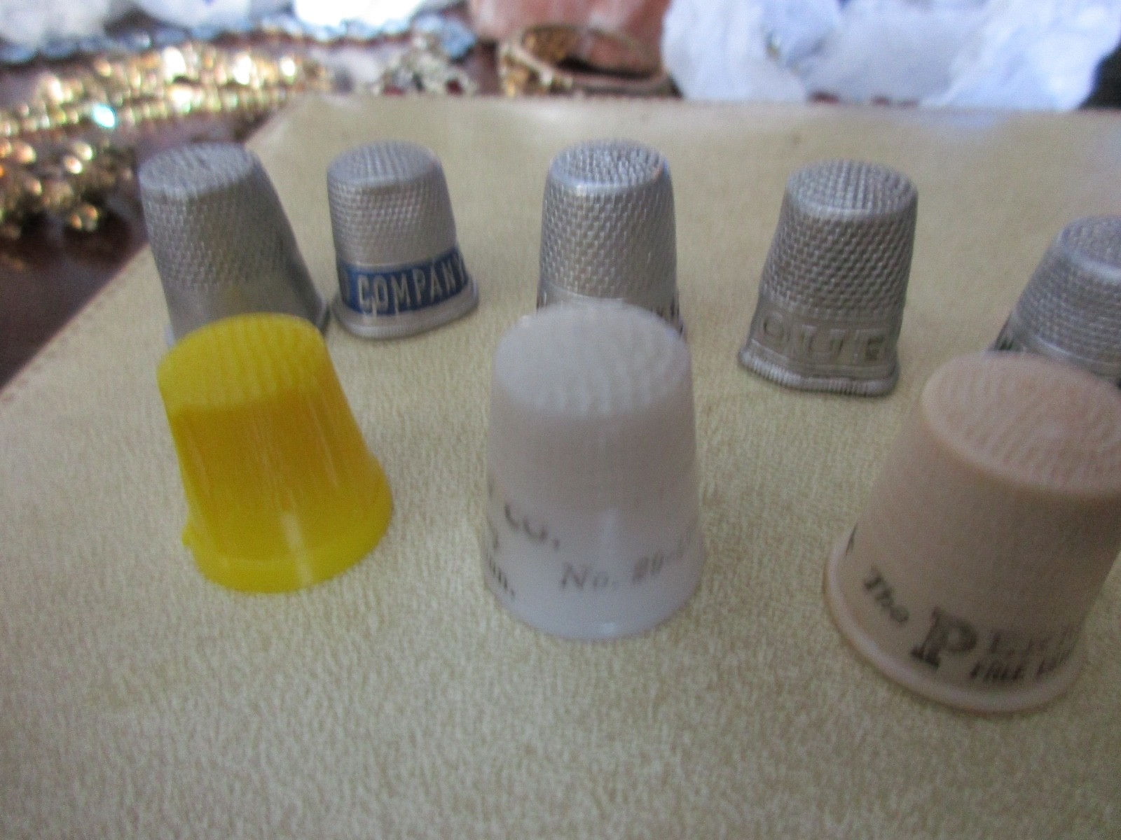 VINTAGE Thimble Lot Of 12 Advertising Perma Stone IH/Komo Flour Westfield Ma  1