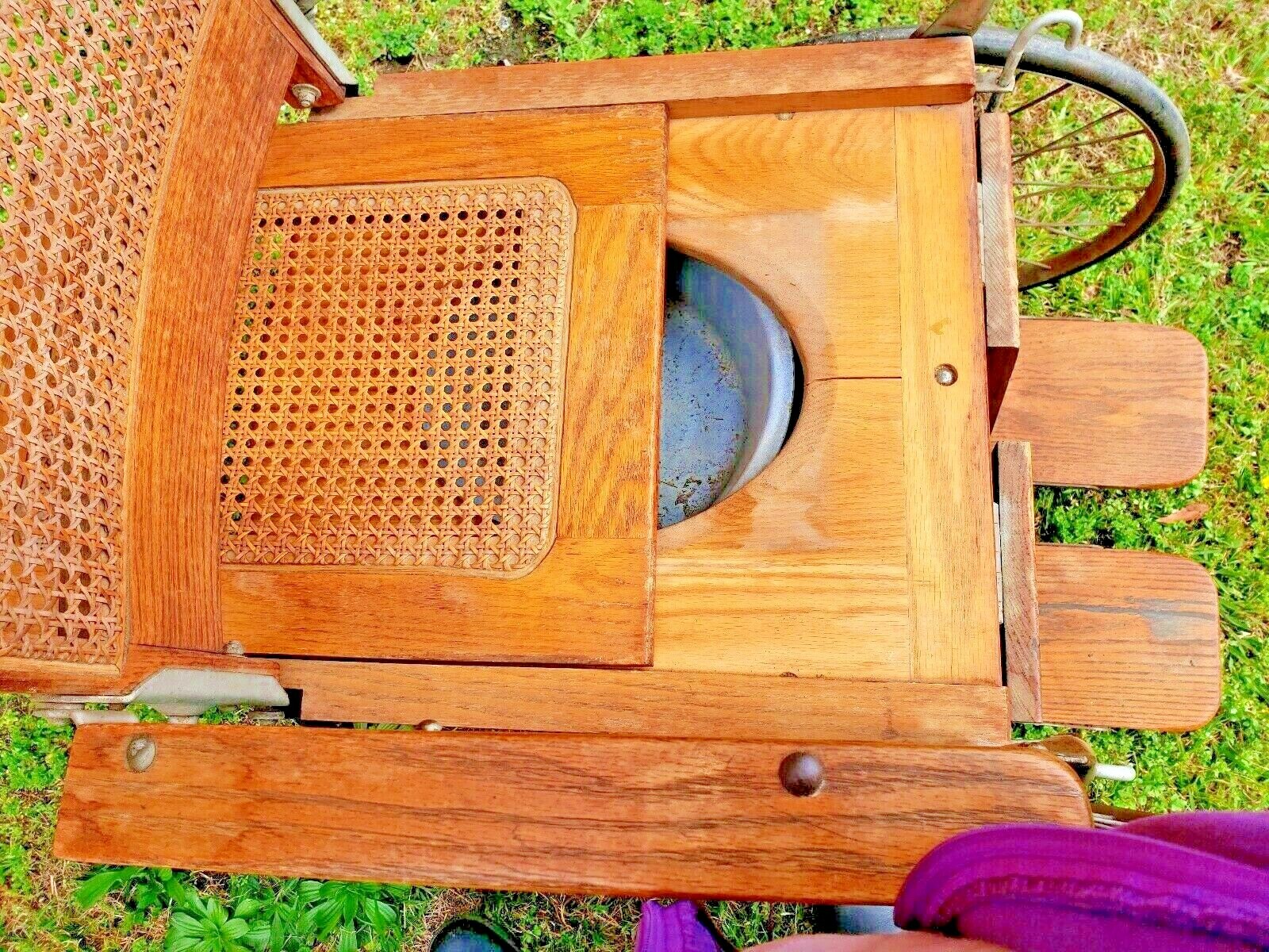 Antique Vintage Arrow 4 wheeled Wood Wicker Wheelchair Erie Penn.Ser No 31096