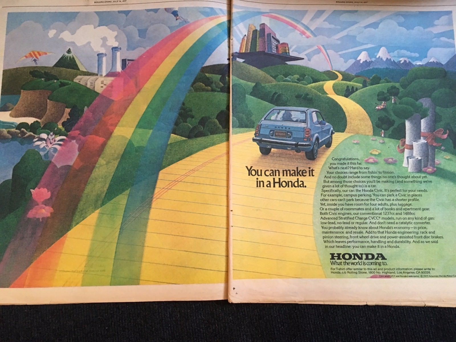 1977 Vintage HONDA CAR AUTOMOBILE CENTERFOLD ADVERTISEMENT Pinup Poster CIVIC