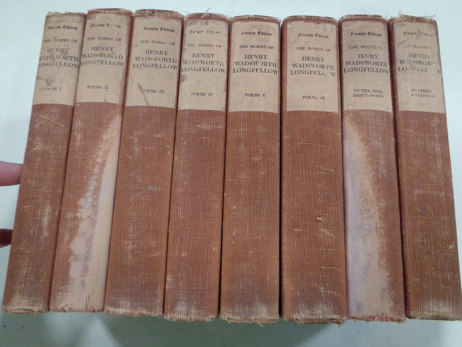 Works of Henry Wadsworth Longfellow 8 Volumes 1890 Red Maroon Décor Book Set