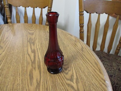 Vintage Wheaton Ruby Red Glass 9'' Bud Vase Bullseye Pattern FLOWER VASE