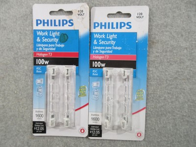 Philips 100W 120V Clear RSC Base T3 Work Light & Security Bulbs 2 Boxes