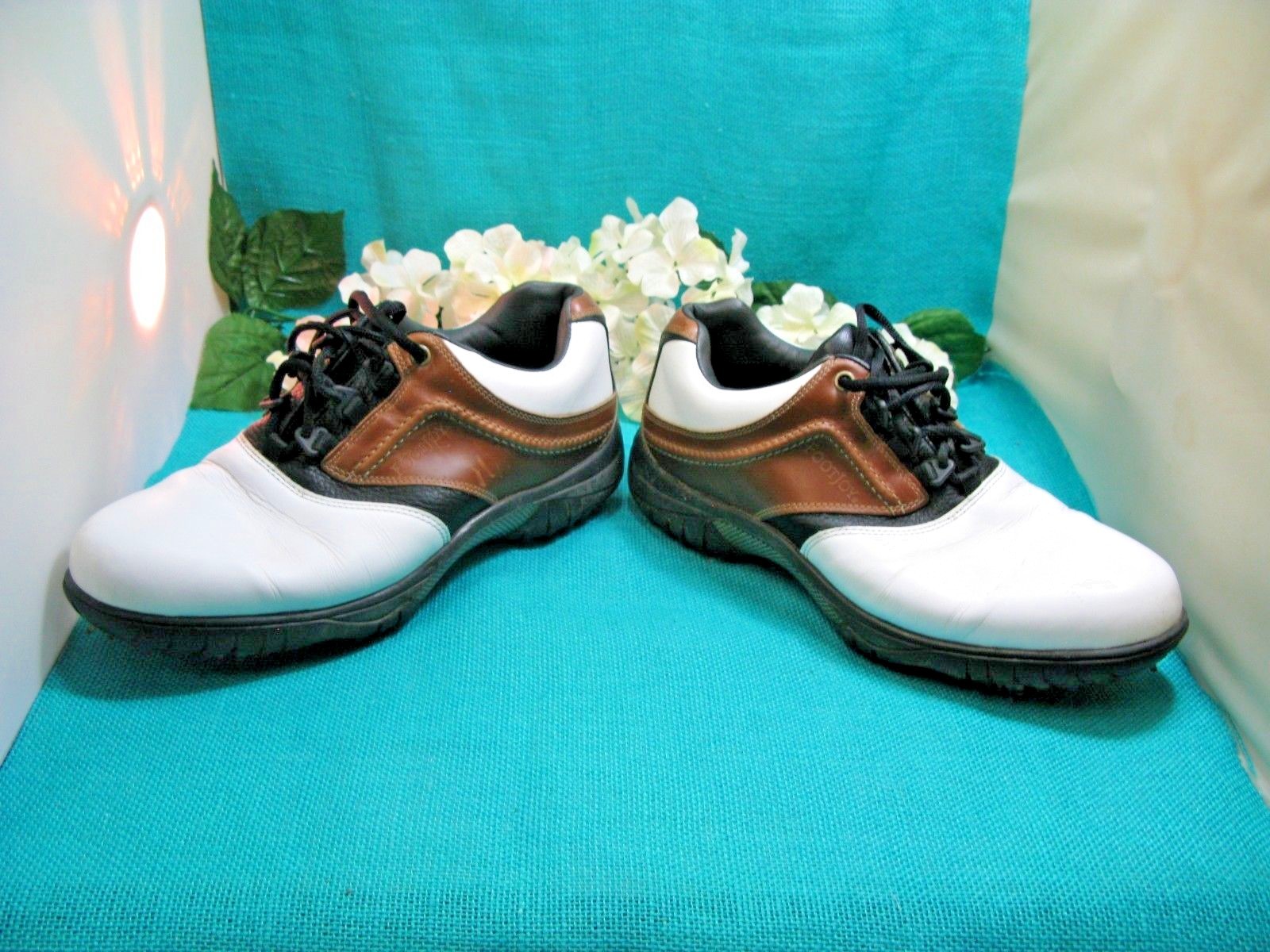 Men's FootJoy Contour Series Size 9W (White/Tan) 54108 Pre Owned w/Box