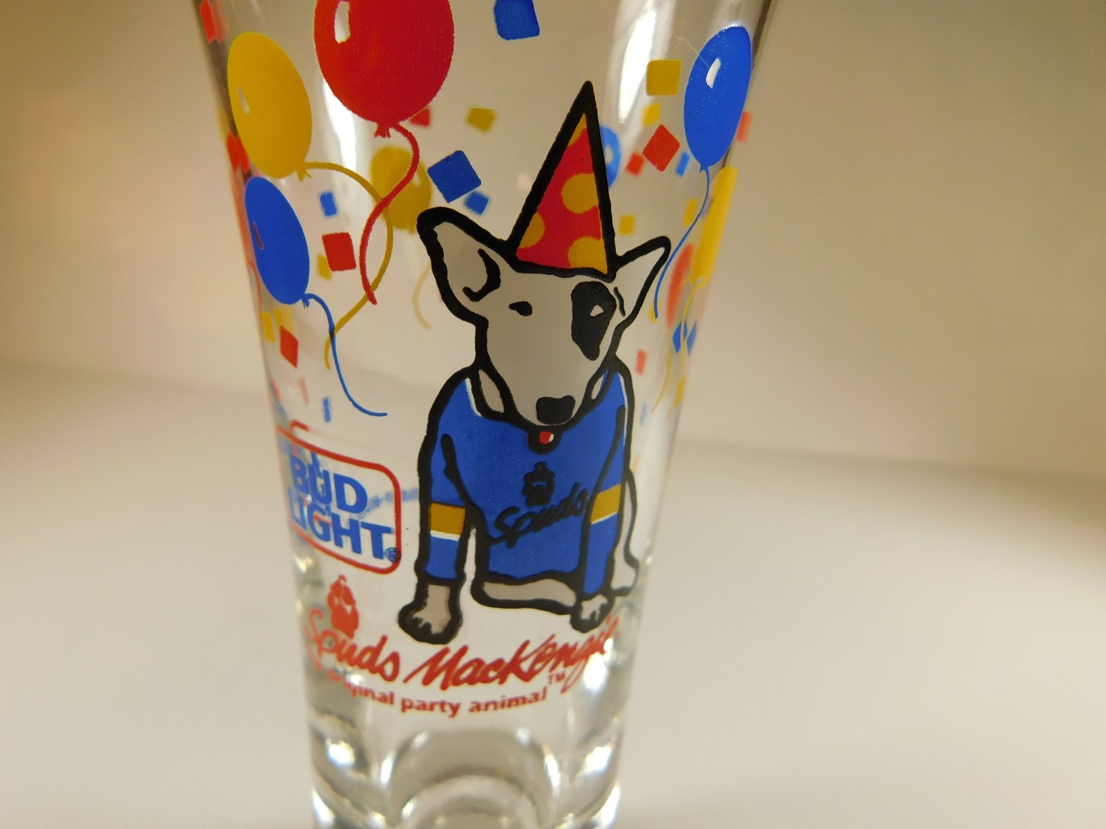 3 BUD LIGHT 1987 SPUDS MACKENZIE BEER GLASSES 7 1/4