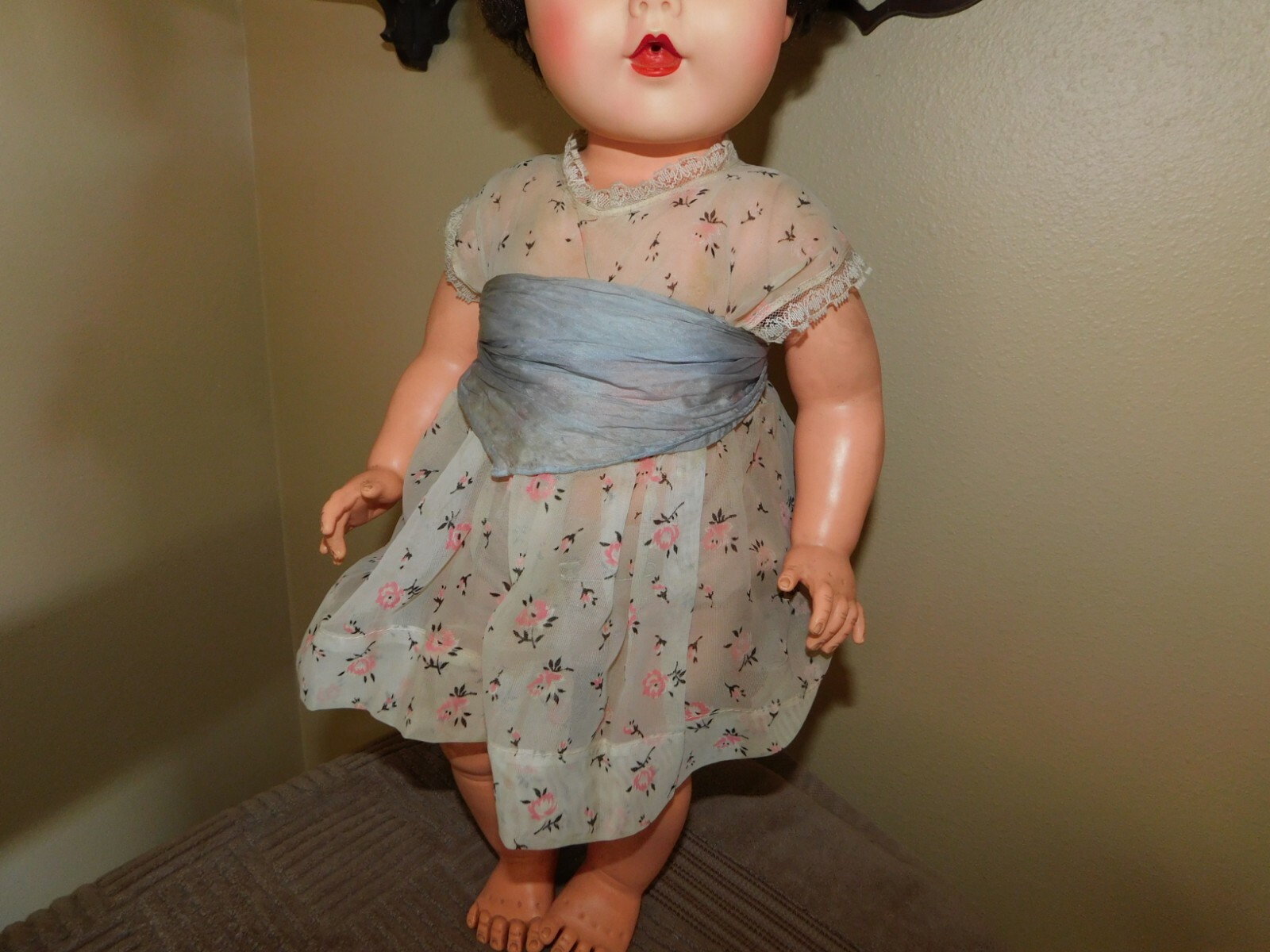 1960's J Cey Drink and Wet Doll Vintage 20 Inch in TLC Silk Dress